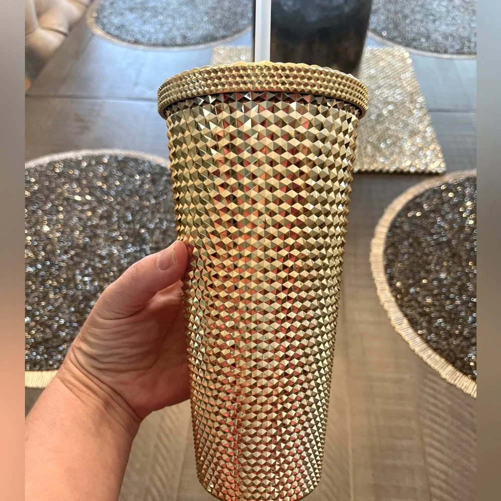 Gold Studded Tumbler with Straw-NEW! 10 available